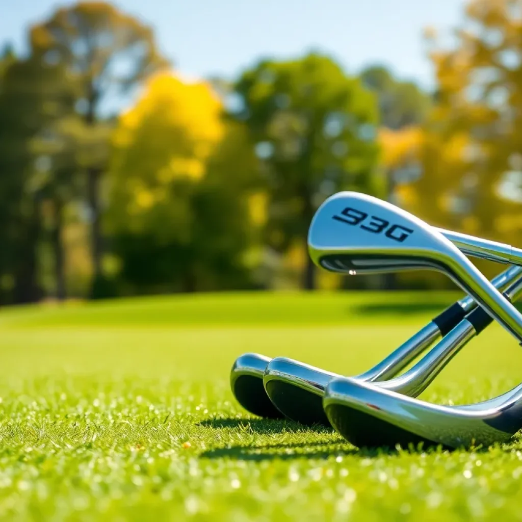 Professional golfers on a golf course during a tournament using unique golf clubs