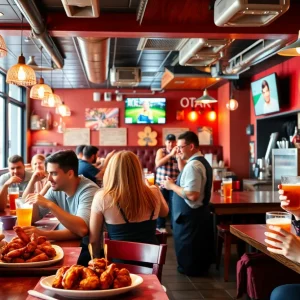 Customers enjoying a meal at Hooters restaurant