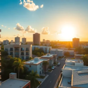 Tampa Florida apartment buildings against a sunny backdrop