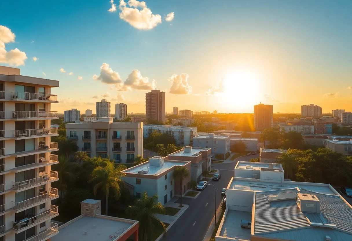 Tampa Florida apartment buildings against a sunny backdrop