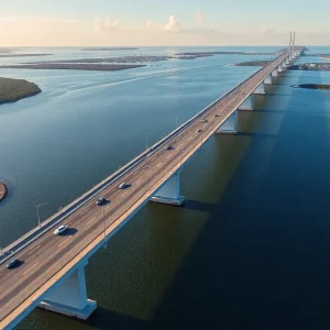 Aerial view of the new Howard Frankland Bridge in Tampa Bay