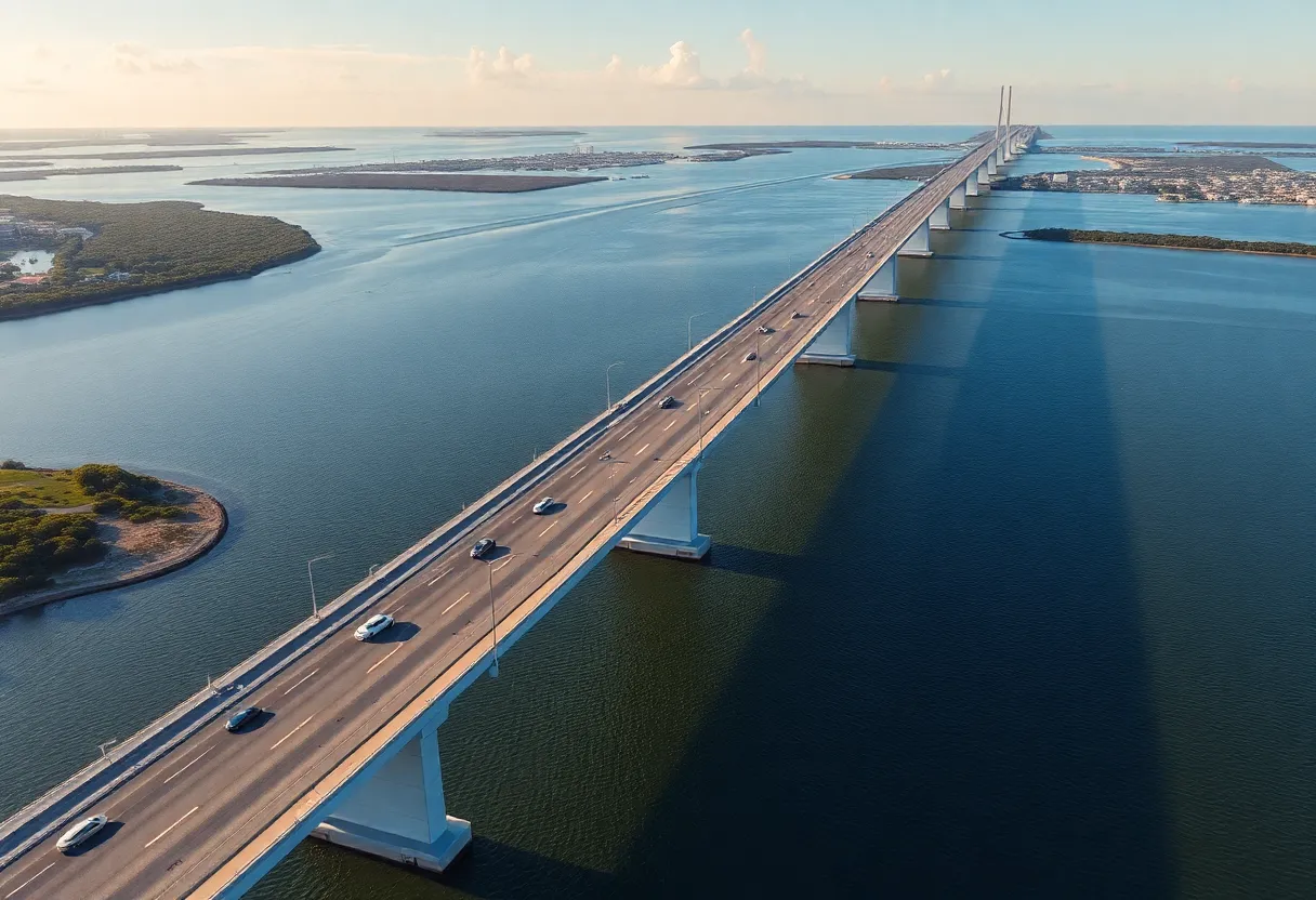 Aerial view of the new Howard Frankland Bridge in Tampa Bay