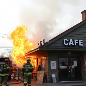 Firefighters managing a fire at Hyde Park Cafe in South Tampa