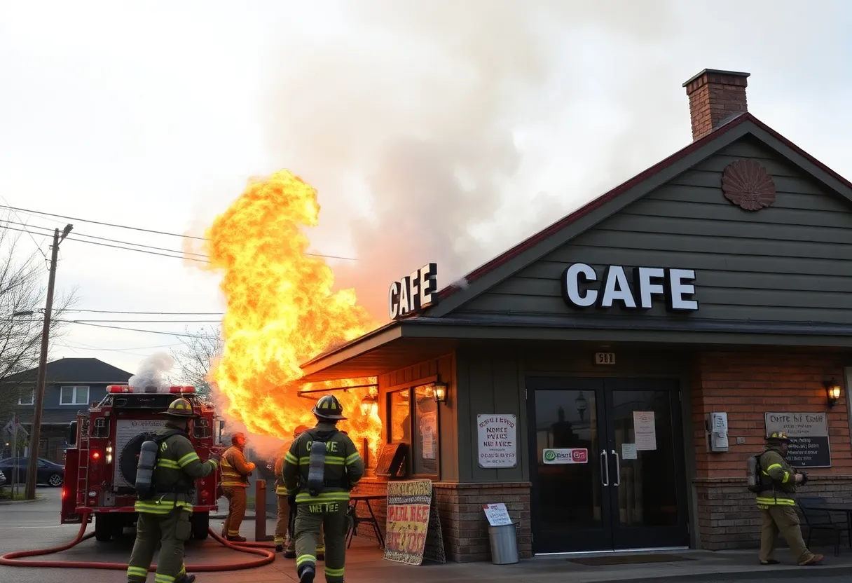 Firefighters managing a fire at Hyde Park Cafe in South Tampa