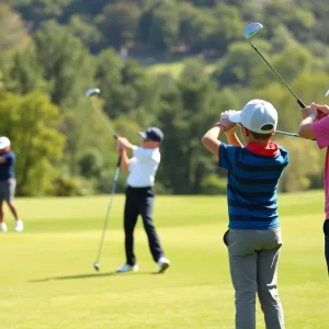 Young golfers participating in a tournament at a prestigious golf course.