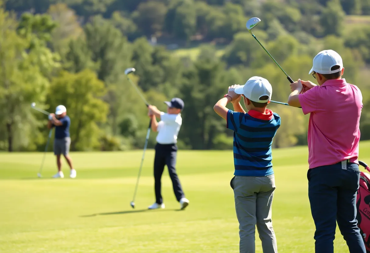 Young golfers participating in a tournament at a prestigious golf course.