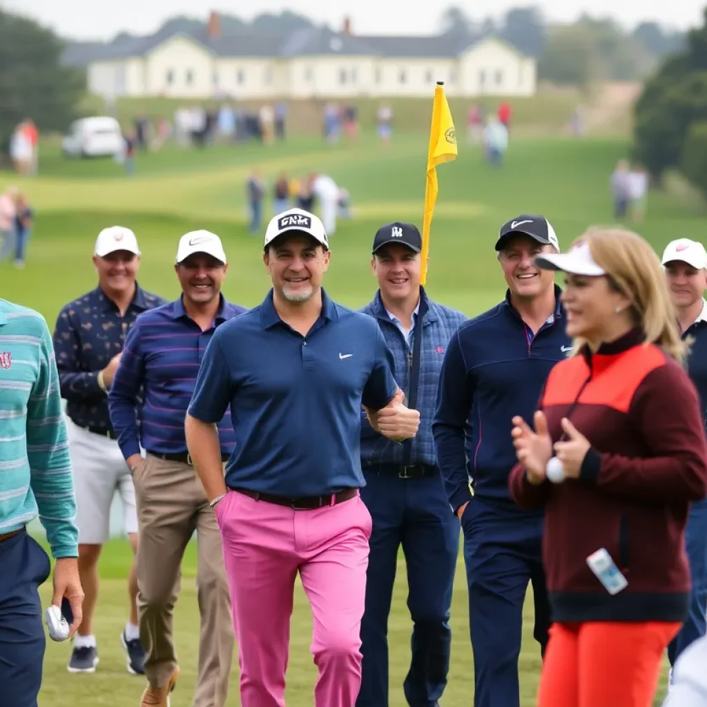 LIV Golf players practicing on the green at The Open Championship