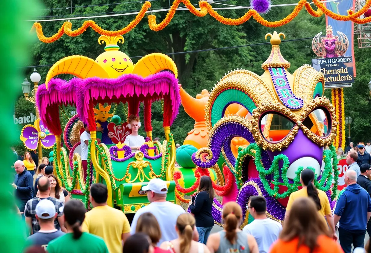 Festive Mardi Gras parade at Busch Gardens Tampa Bay