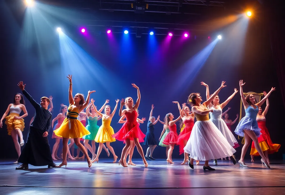 A dynamic scene from MJ The Musical showcasing dancers in colorful costumes