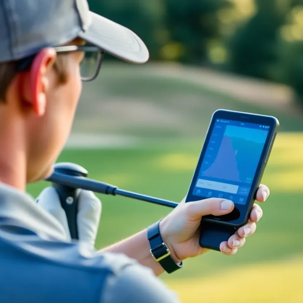 A golfer using modern technology on the golf course