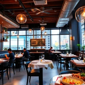 Interior view of new restaurants in Sarasota with diners enjoying modern cuisine