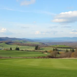 Scenic view of a lush New York golf course during spring season