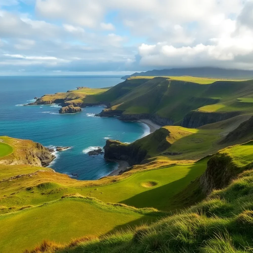 Scenic view of a rugged links golf course in northwest Ireland