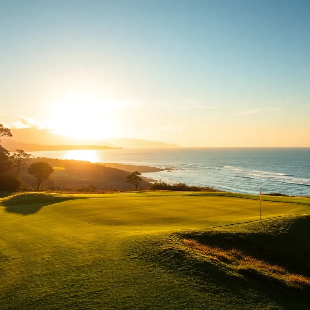 Scenic view of Pebble Beach Golf Links during a tournament.