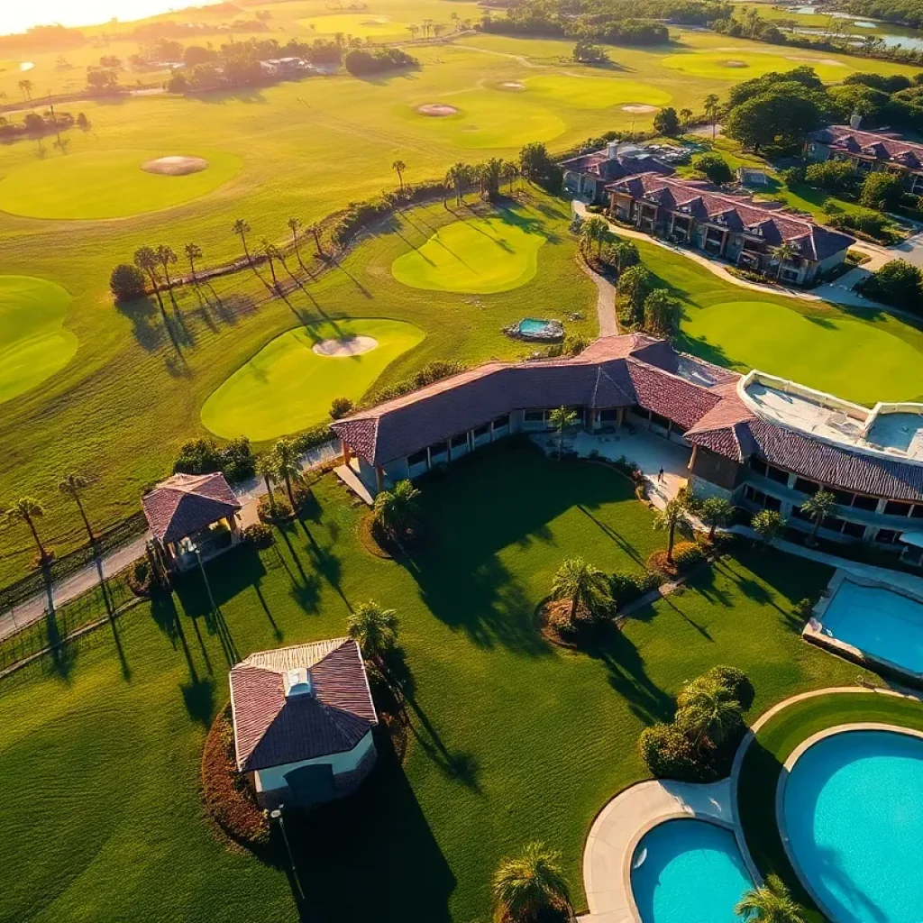 Landscape view of PGA National Resort & Spa showcasing golf courses and hotel.