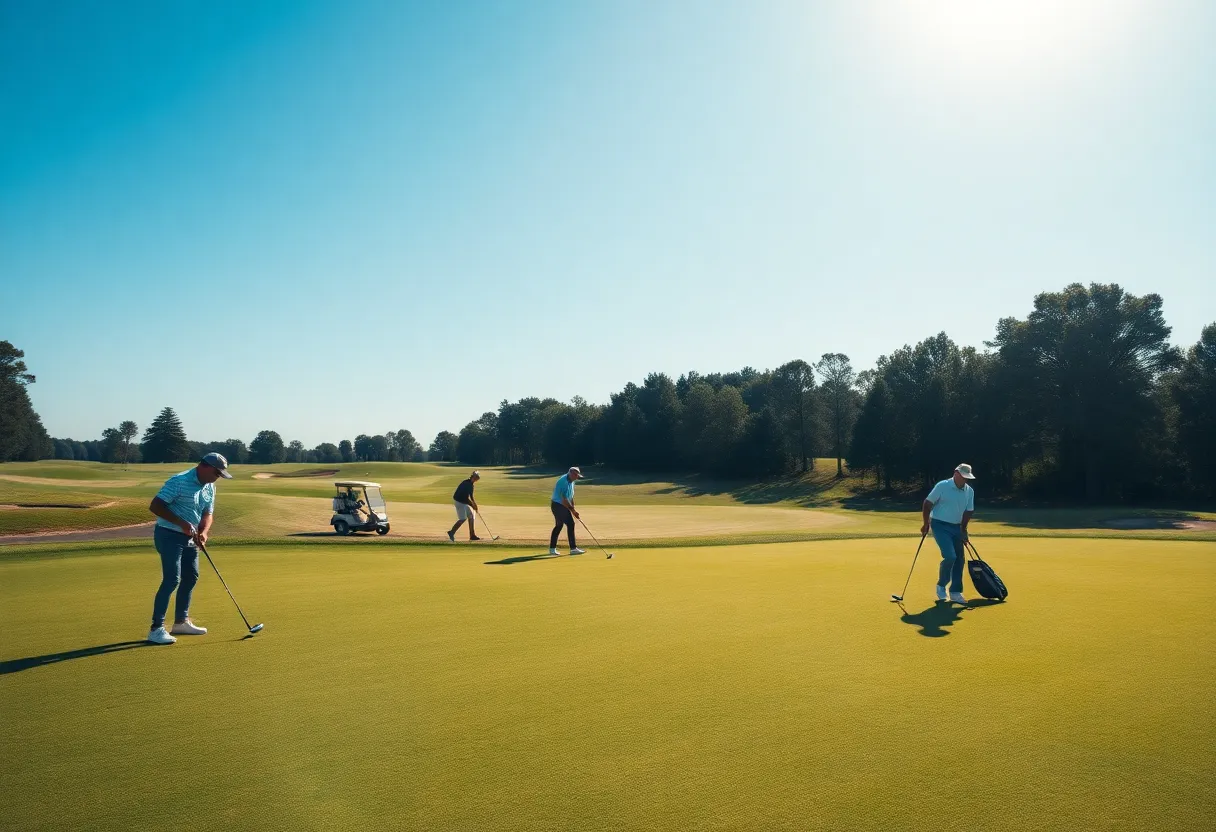 Collaborative scene on a golf course with players