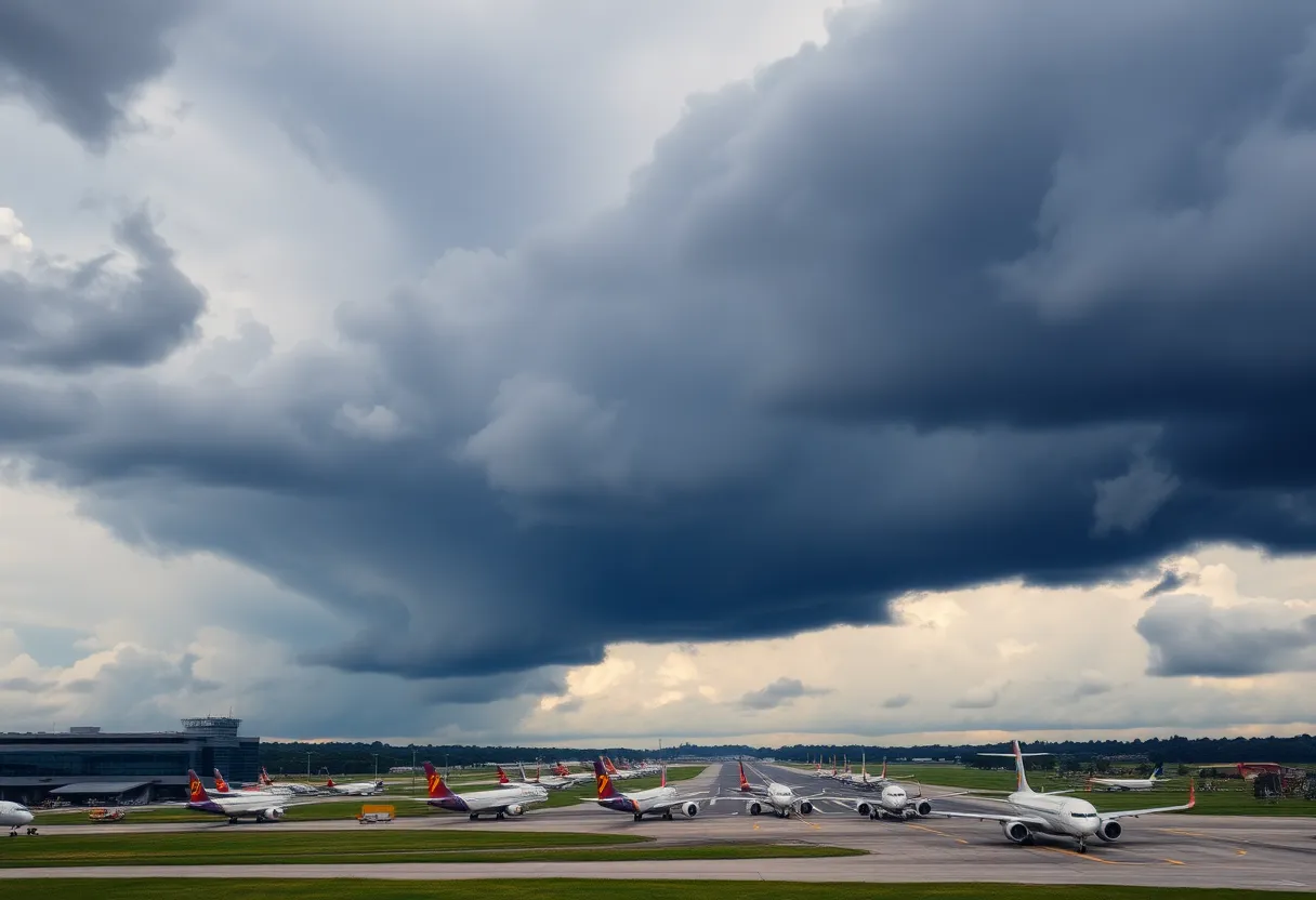 Cloudy and stormy sky over an airport runway in Florida