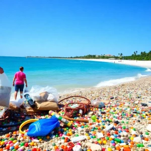 Volunteers collecting trash from Tampa Bay after an event