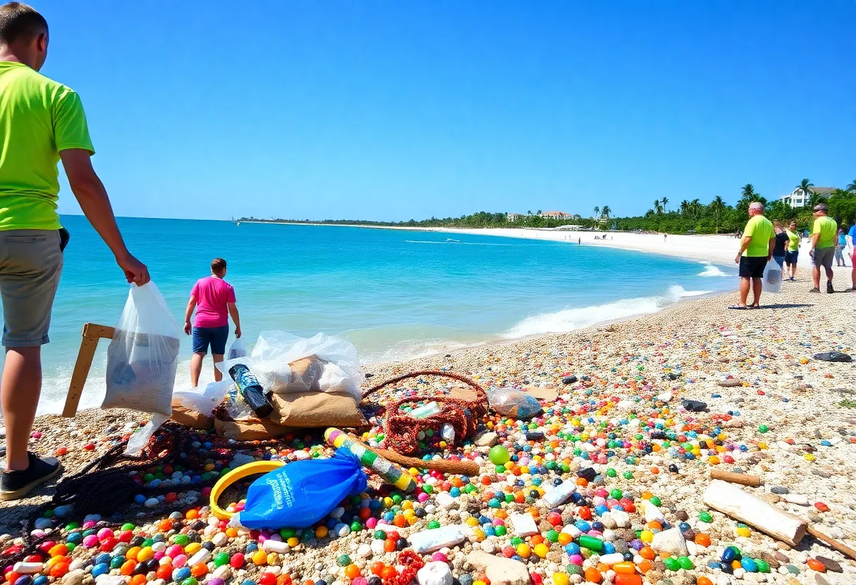 Volunteers collecting trash from Tampa Bay after an event