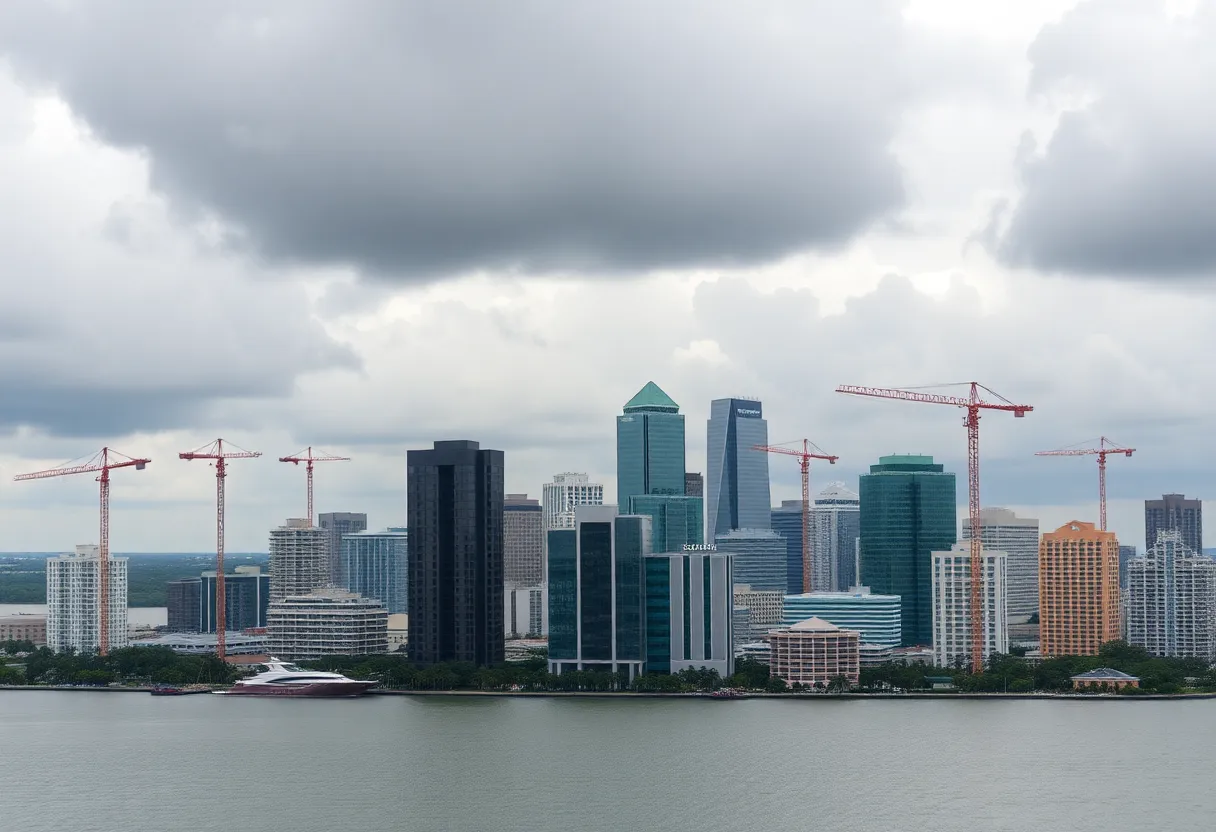 Construction in Tampa Bay under cloudy skies