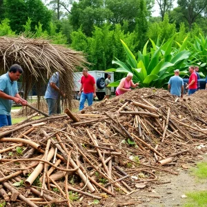 Residents of Tampa Bay participating in hurricane debris cleanup and recycling into mulch.