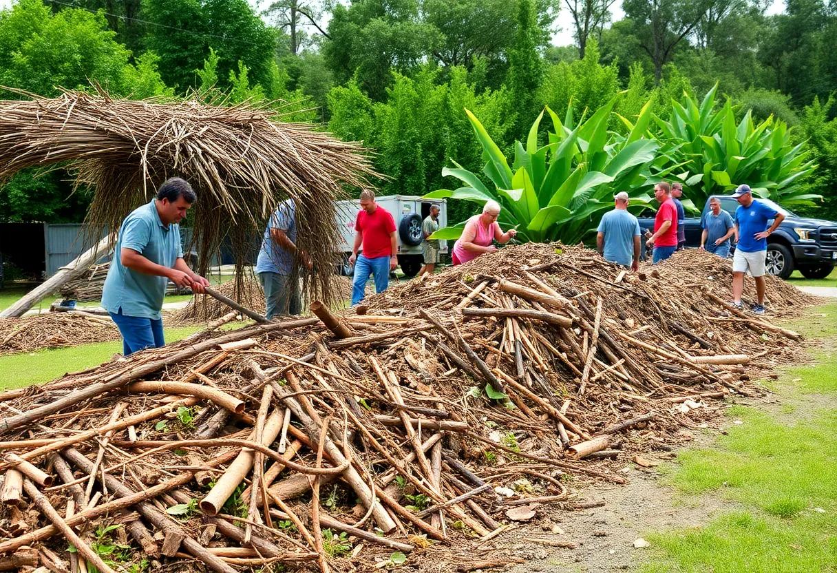 Residents of Tampa Bay participating in hurricane debris cleanup and recycling into mulch.