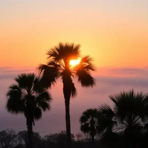 Sunrise over Tampa Bay with fog