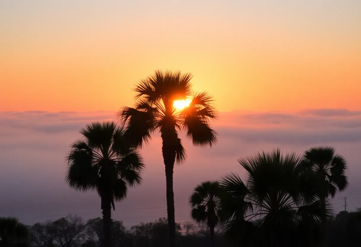 Sunrise over Tampa Bay with fog