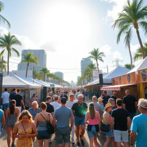 People enjoying an outdoor festival in Tampa under sunny skies