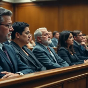 Inside view of a Tampa courtroom during jury deliberation