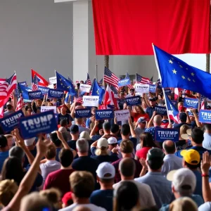 Crowd at a Tampa political rally celebrating a party shift.