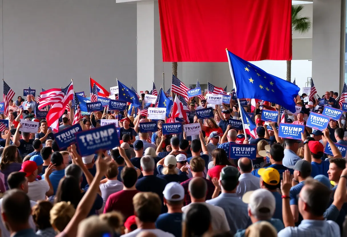 Crowd at a Tampa political rally celebrating a party shift.