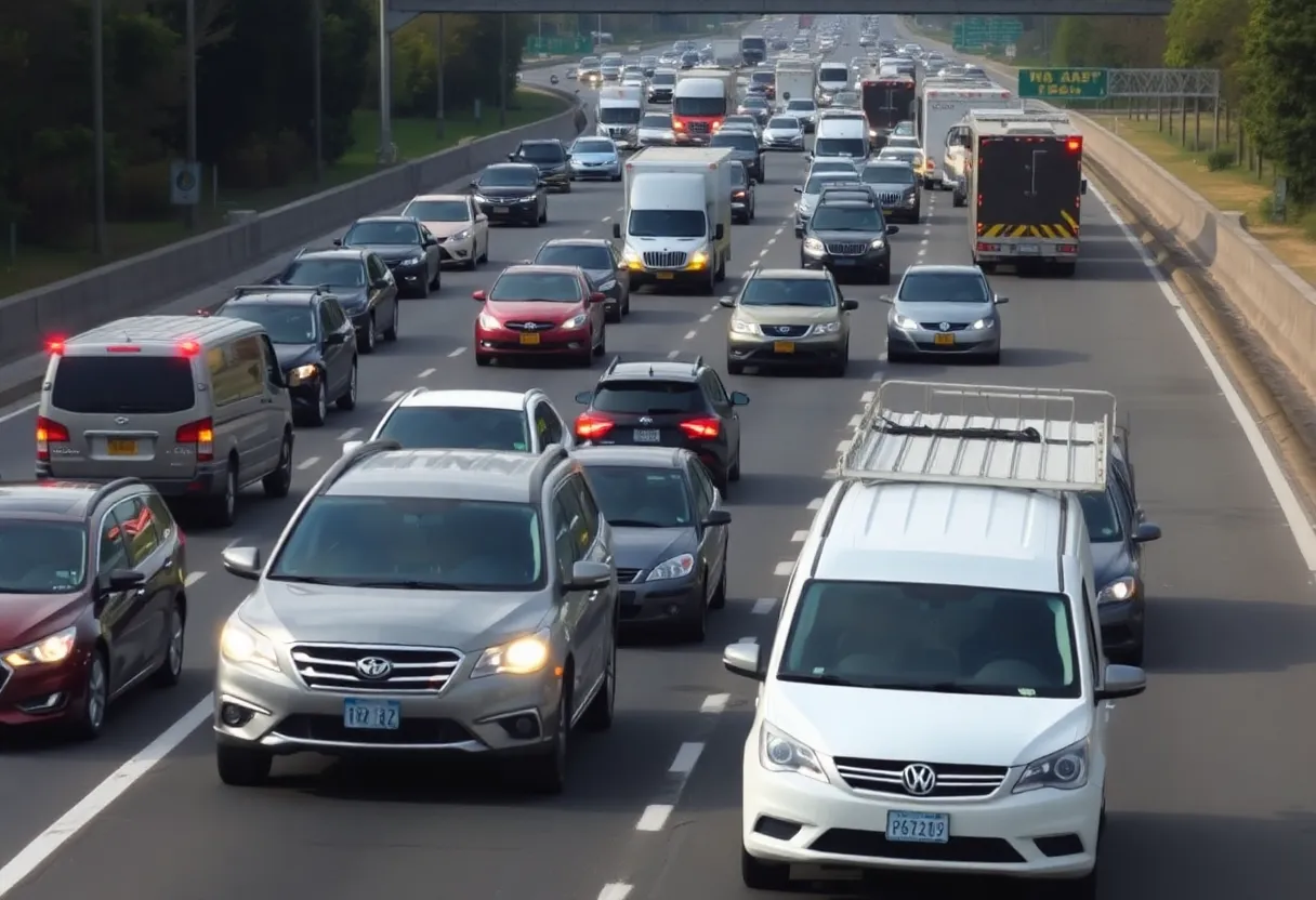 Traffic congestion on a highway in Tampa due to multiple vehicle crashes