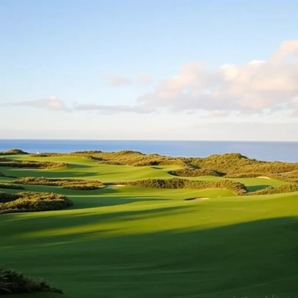 Aerial view of Trump Turnberry golf course during sunset