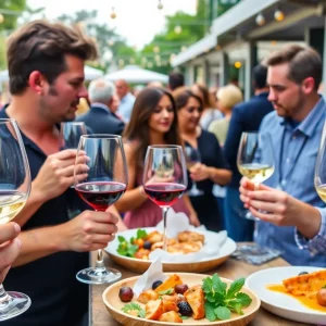 Winefest event in Bern with attendees enjoying wine and food