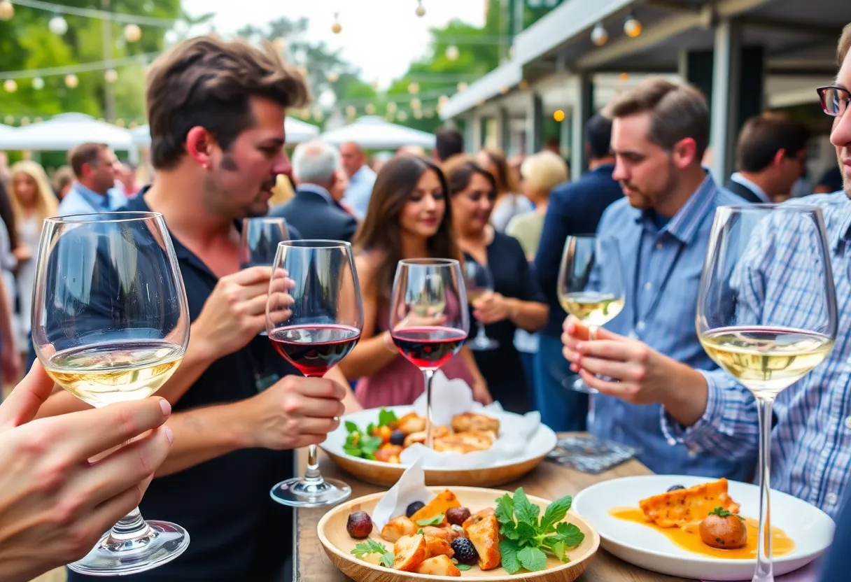 Winefest event in Bern with attendees enjoying wine and food