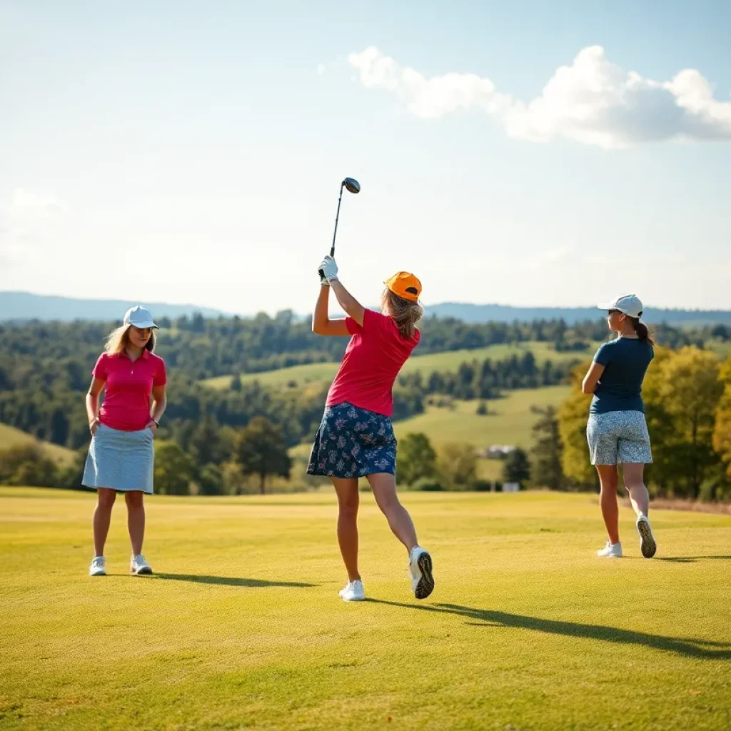 A diverse group of women golfers enjoying their time on the golf course.