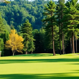 A breathtaking close up of a well-maintained golf course showcasing vibrant greens and beautiful landscape