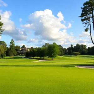 Close-up of a beautiful golf course showing lush greens.