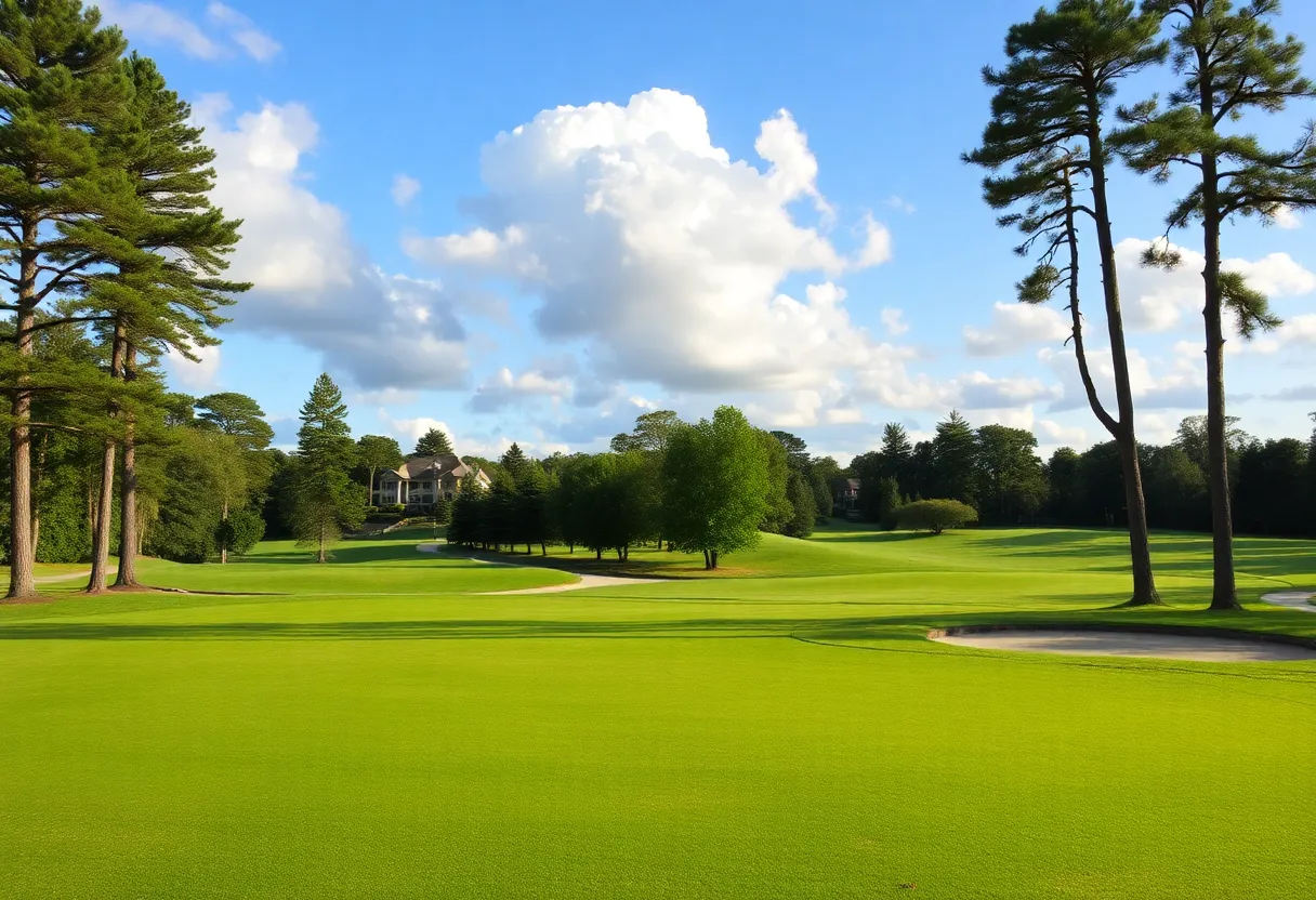 Close-up of a beautiful golf course showing lush greens.