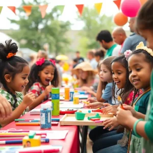 Children participating in craft-making and activities at the Brandon special needs celebration.