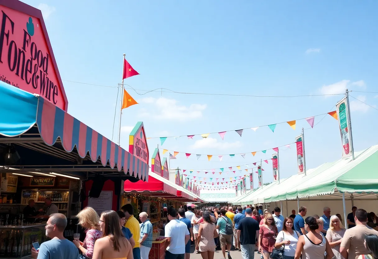 Festival attendees enjoying food and music at Busch Gardens Food & Wine Festival 2025