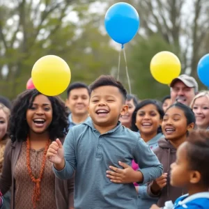 Community members celebrating the safe return of a missing child.