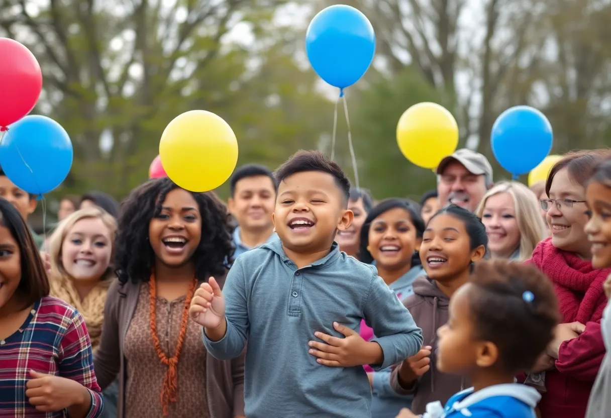 Community members celebrating the safe return of a missing child.