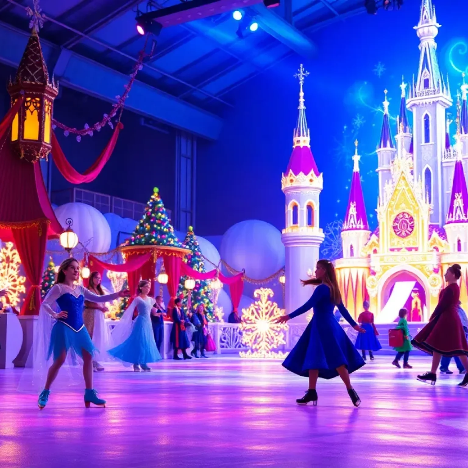 Colorful Disney On Ice performance featuring Frozen and Encanto characters.