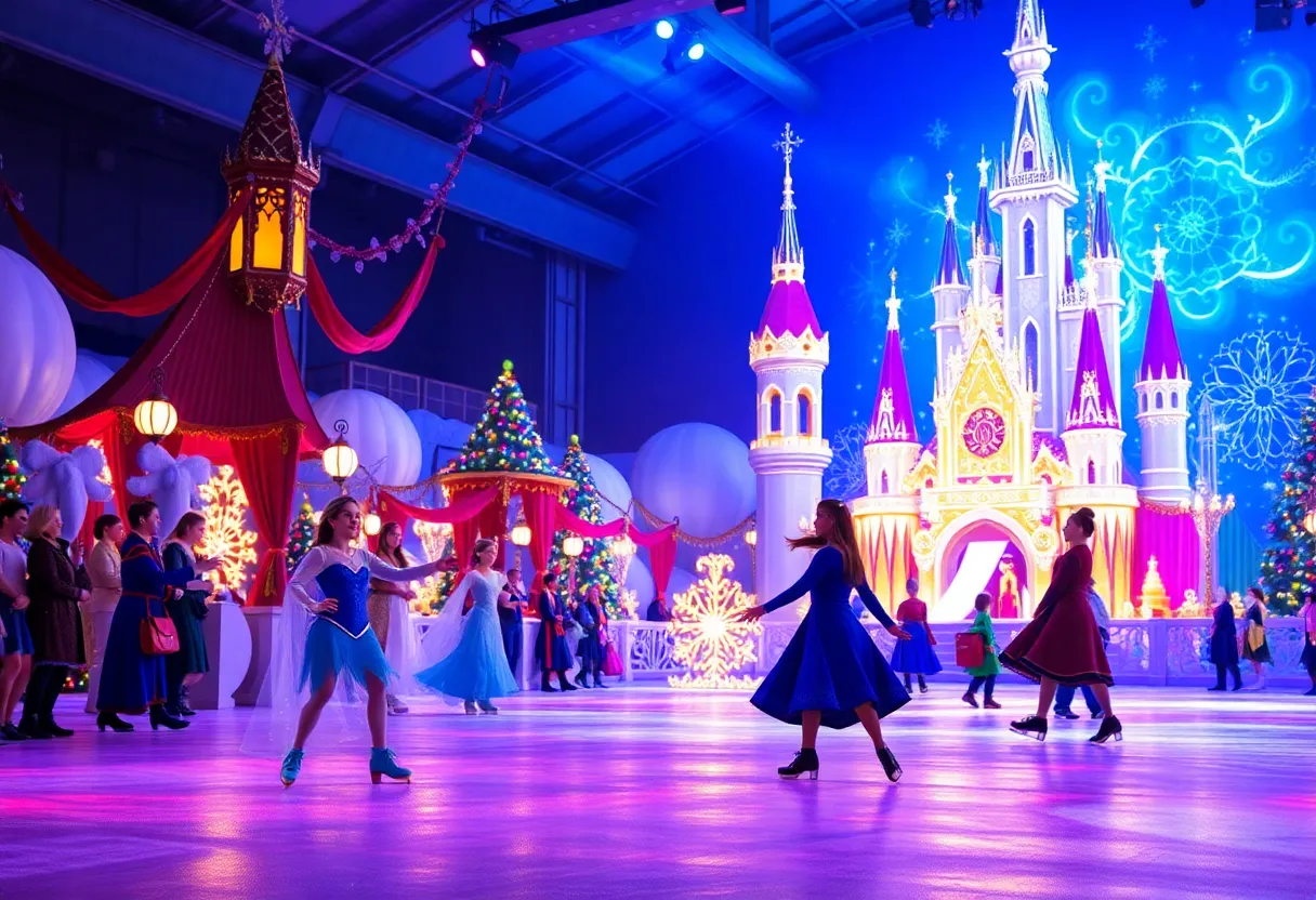 Colorful Disney On Ice performance featuring Frozen and Encanto characters.