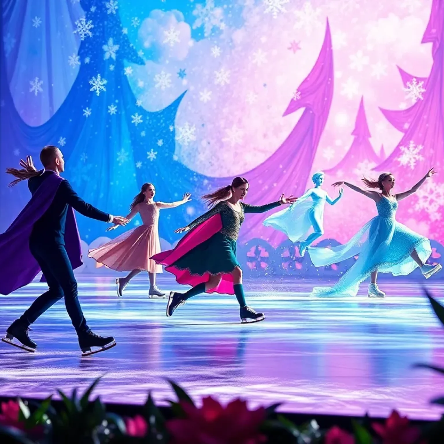 Magical scene from Disney On Ice featuring Frozen and Encanto performances.