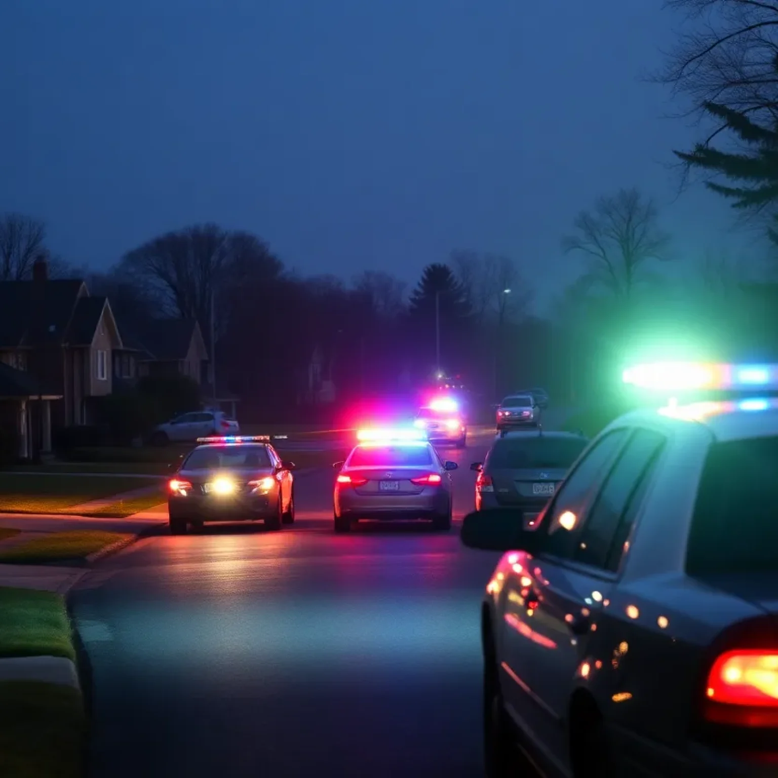 Police cars at a suburban residence during a domestic violence incident