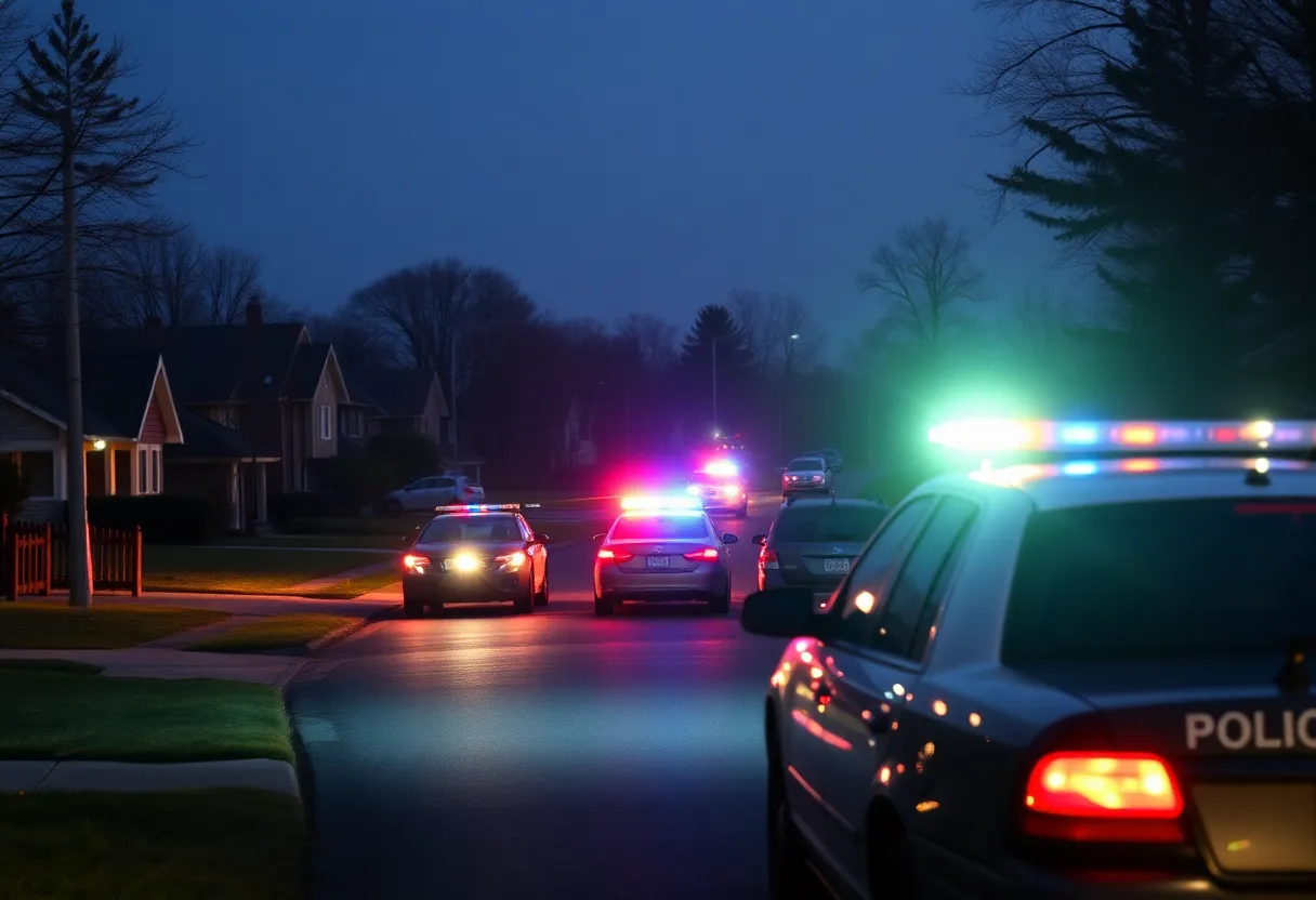 Police cars at a suburban residence during a domestic violence incident