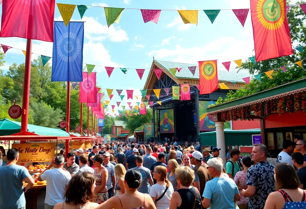 Festival attendees enjoying food and music at Busch Gardens Tampa Bay.